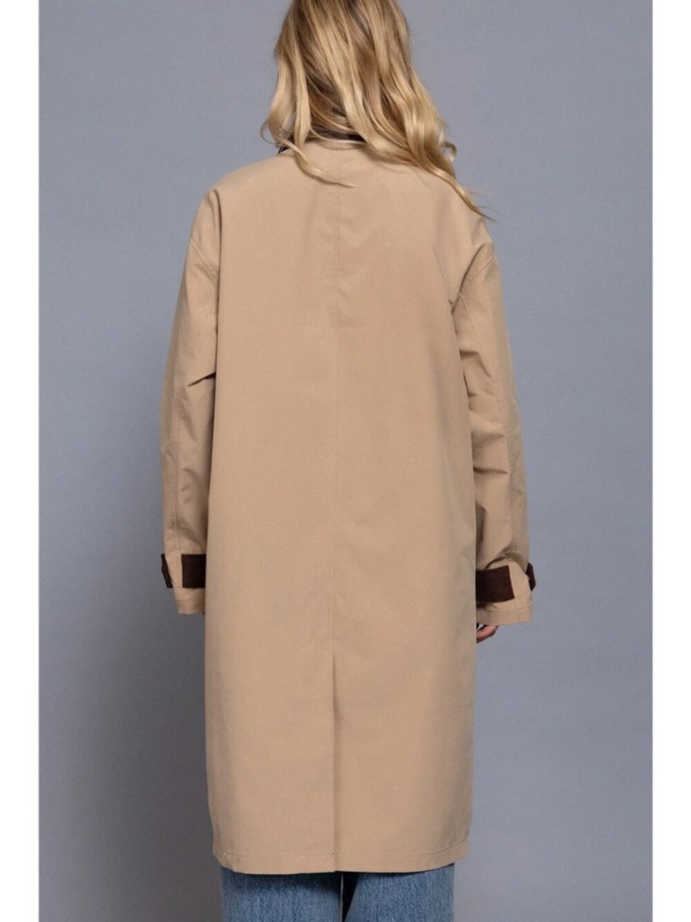 Contrast Collar Long Trench Coat - Picture 3 of 4